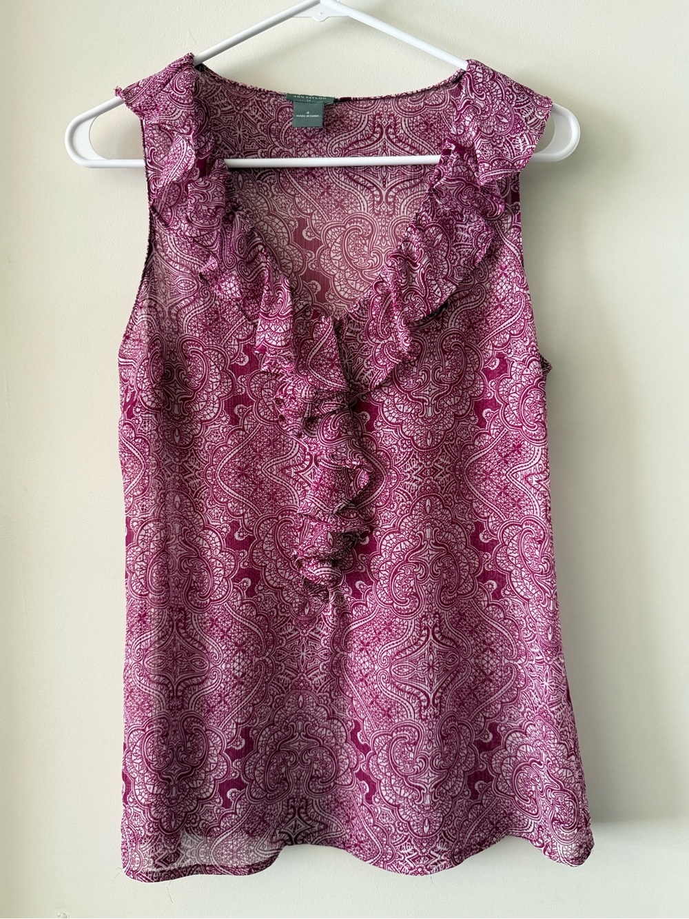Ann Taylor Sleeveless Sheer Ruffle Top